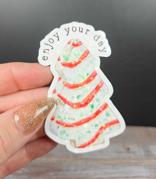 Enjoy Your Day Christmas Tree Treat Sticker