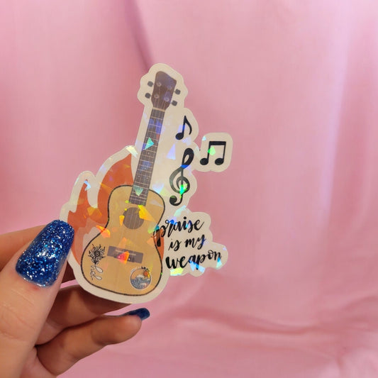 Holographic Praise Is My Weapon Guitar Sticker