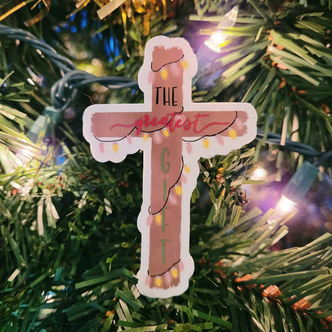 The Greatest Gift Cross Sticker