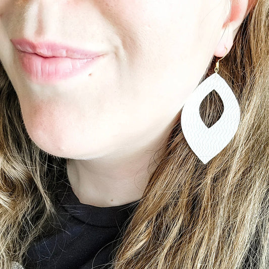 White Patterned Faux Leather Cutout Earrings