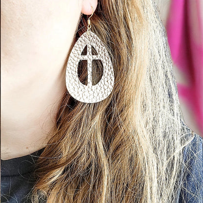 Rose Gold Foil Teardrop Cross Earrings