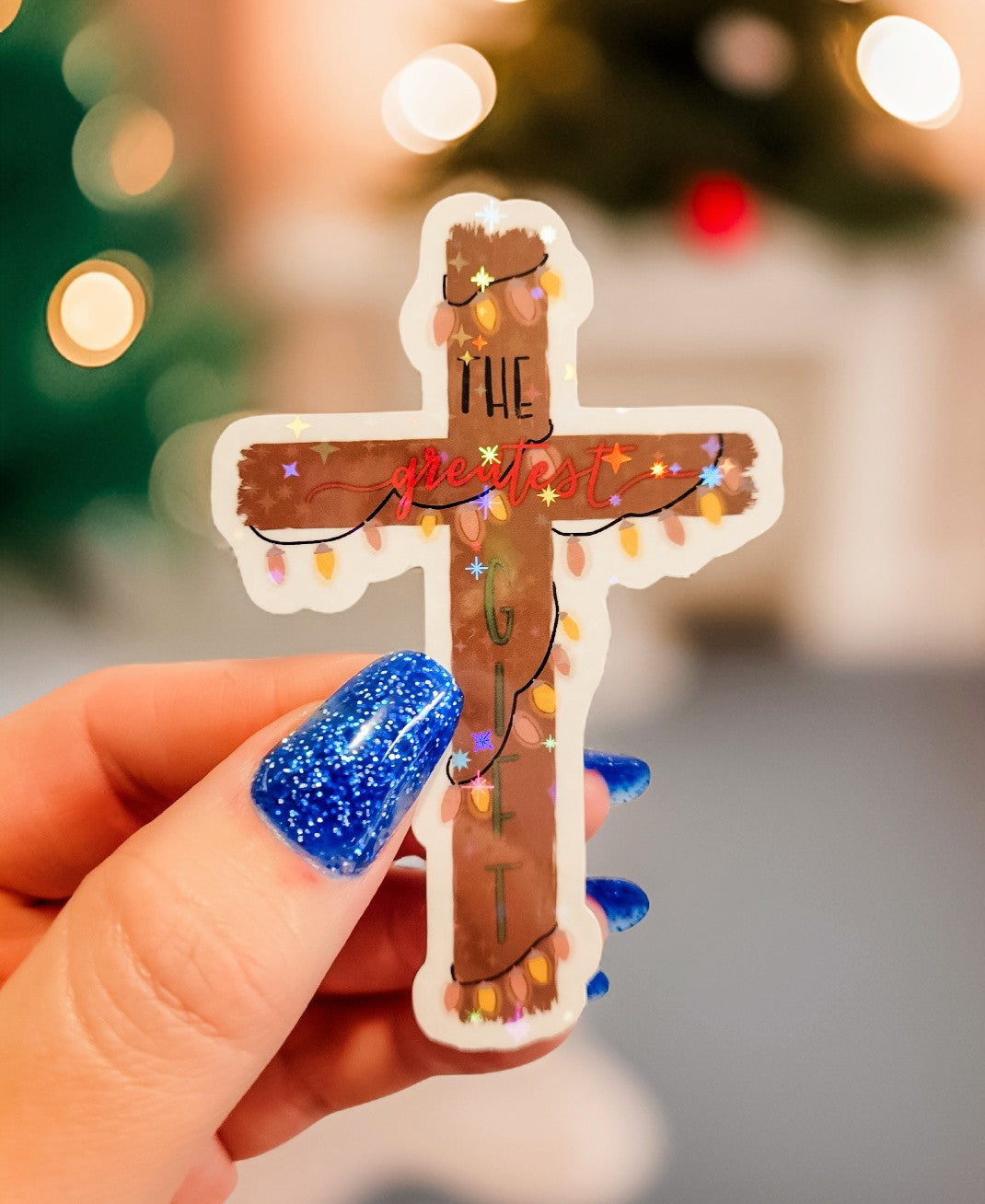 Holographic The Greatest Gift Cross Sticker