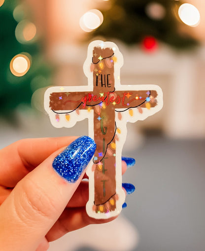 Holographic The Greatest Gift Cross Sticker