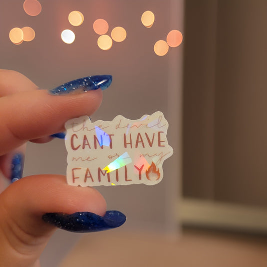 Holographic Devil Can't Have Me or My Family Mini Sticker