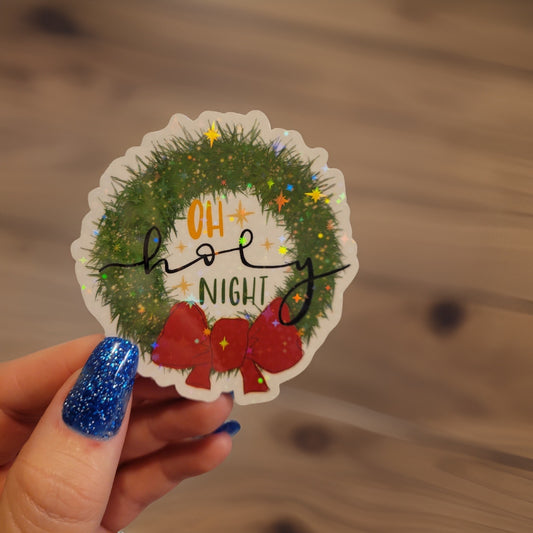 Holographic Oh Holy Night Wreath Sticker