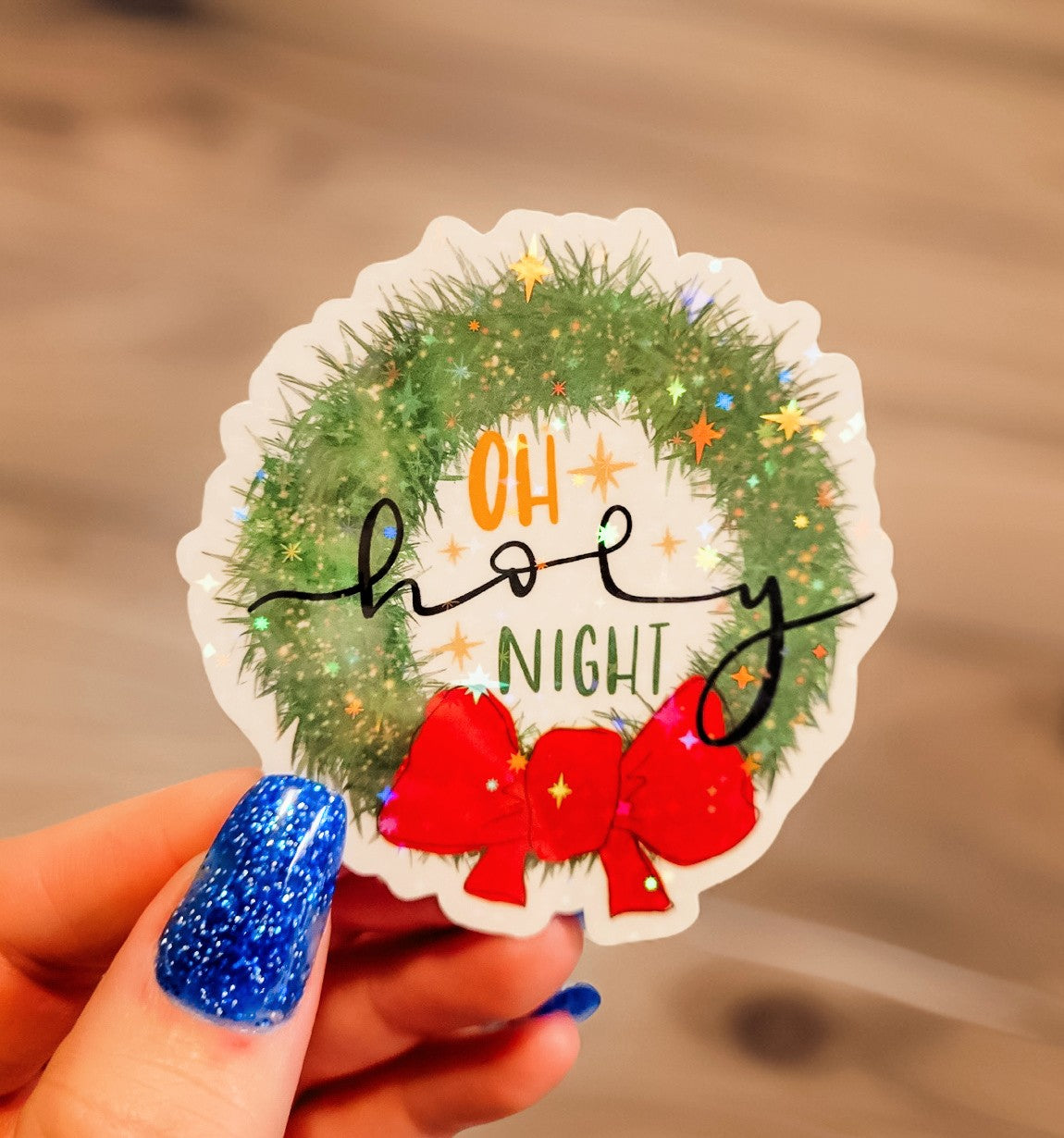 Holographic Oh Holy Night Wreath Sticker