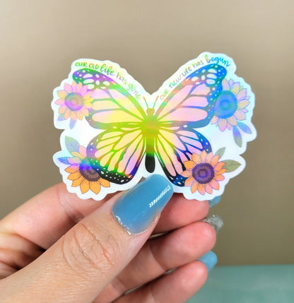 Holographic New Life Butterfly Sticker