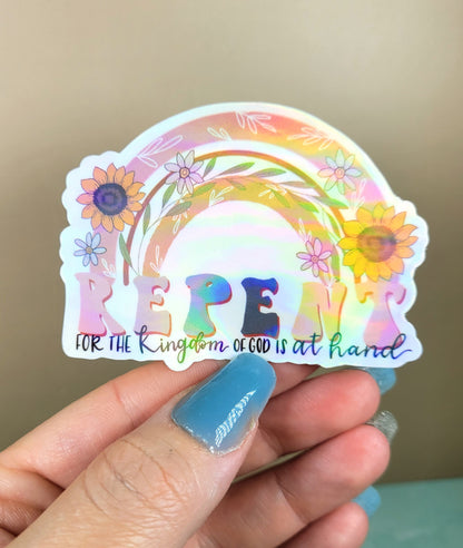 Holographic Repent Rainbow Sticker