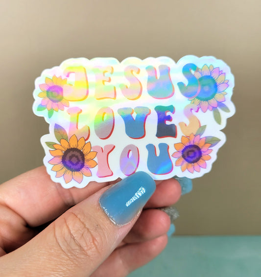 Holographic Jesus Loves You Sticker