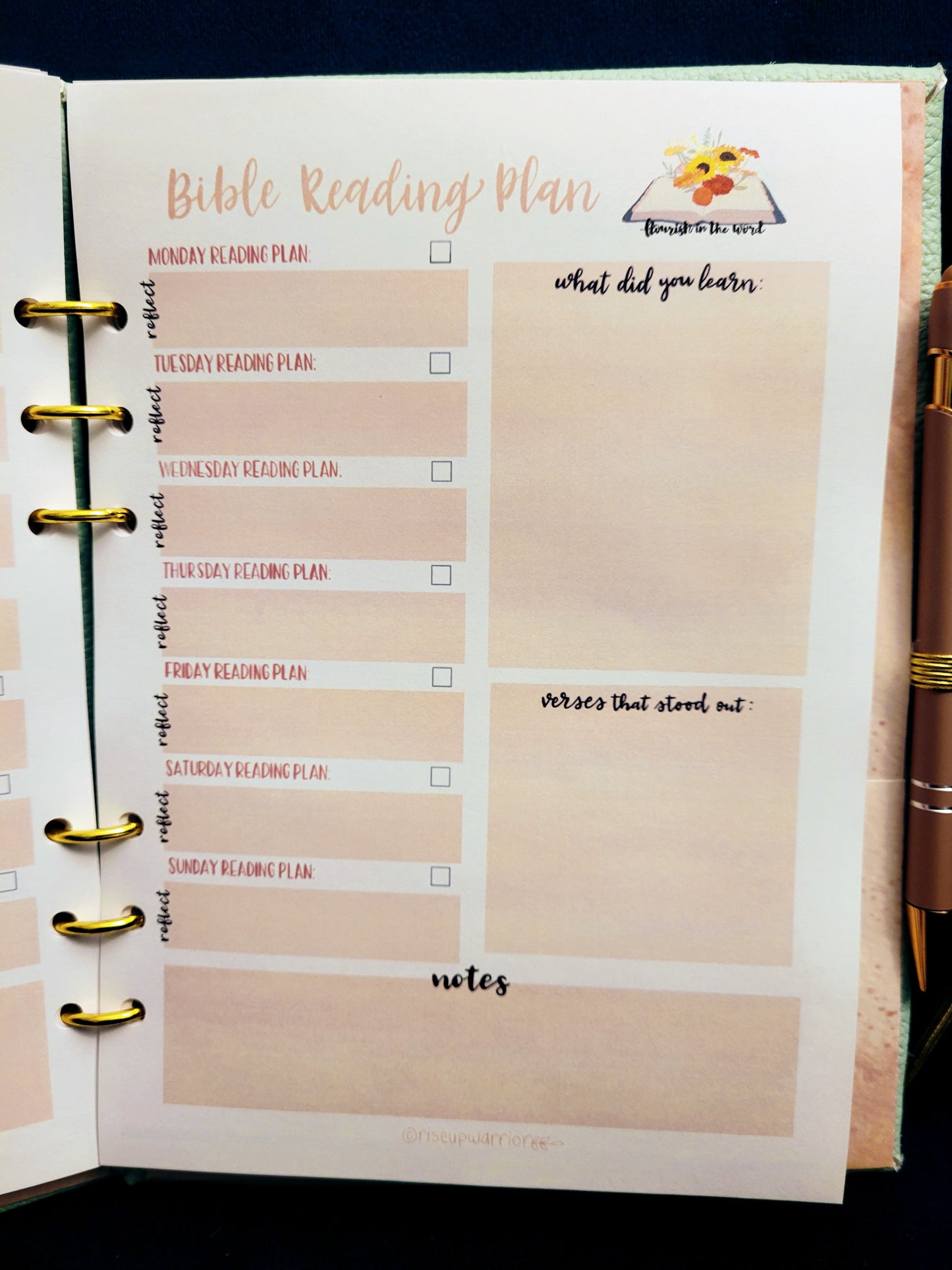 Bible Reading Plan Planner Refill